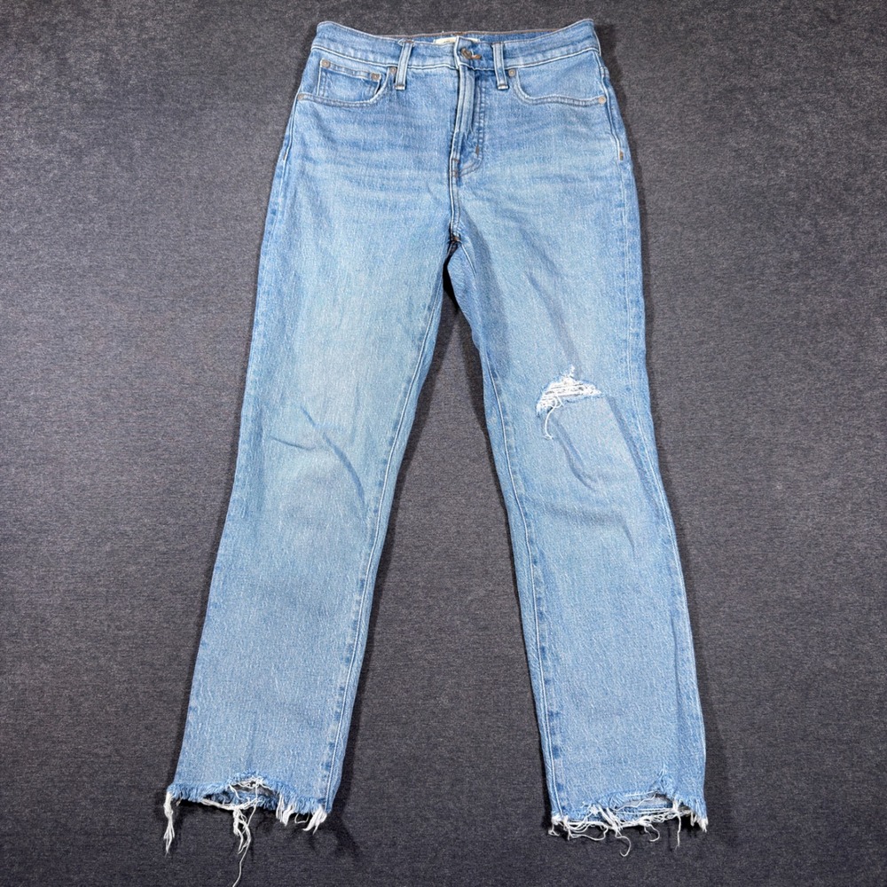 Madewell The Perfect Vintage Jean Women 26 Blue High Rise Distressed Raw Hem